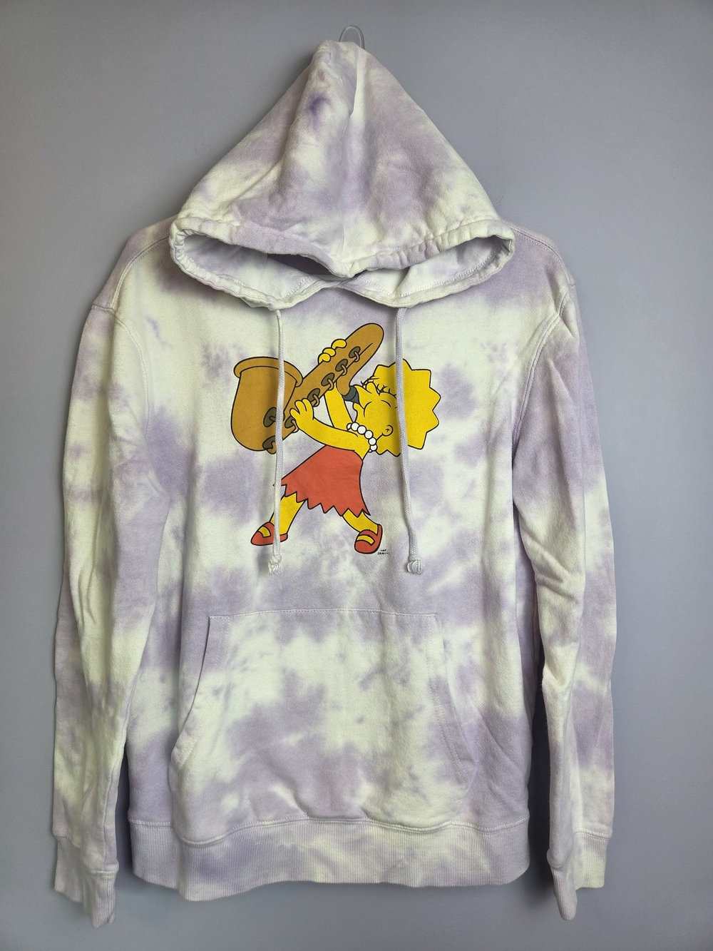 Lisa Simpson Saxophone Tie-Die Hooded Sweatshirt Medium Purple White 90s Cartoon
